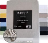 iSleep Dubbel Gebreide Jersey Hoeslaken - Hoge Hoek - Rondom Elastiek - Litsjumeaux XXL - 200/210x220/230 cm - Licht Grijs