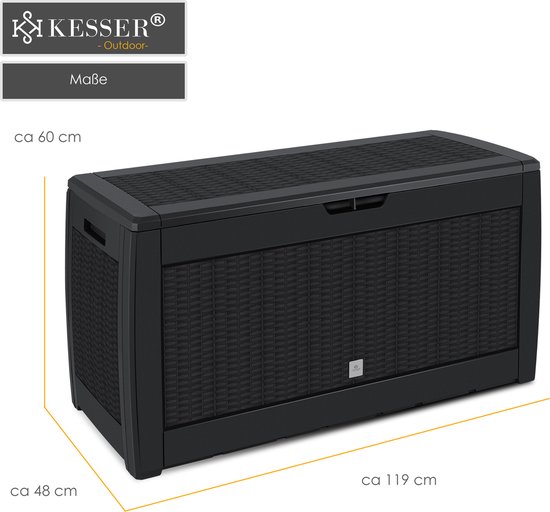 FlairVibe Tuinbox van metaal in zwart 550L | Outdoor kussenbox voor de tuin met roestvrij bekleding | Outdoor opbergbox/kussenbox waterdicht voor kussens - 180x52x60cm