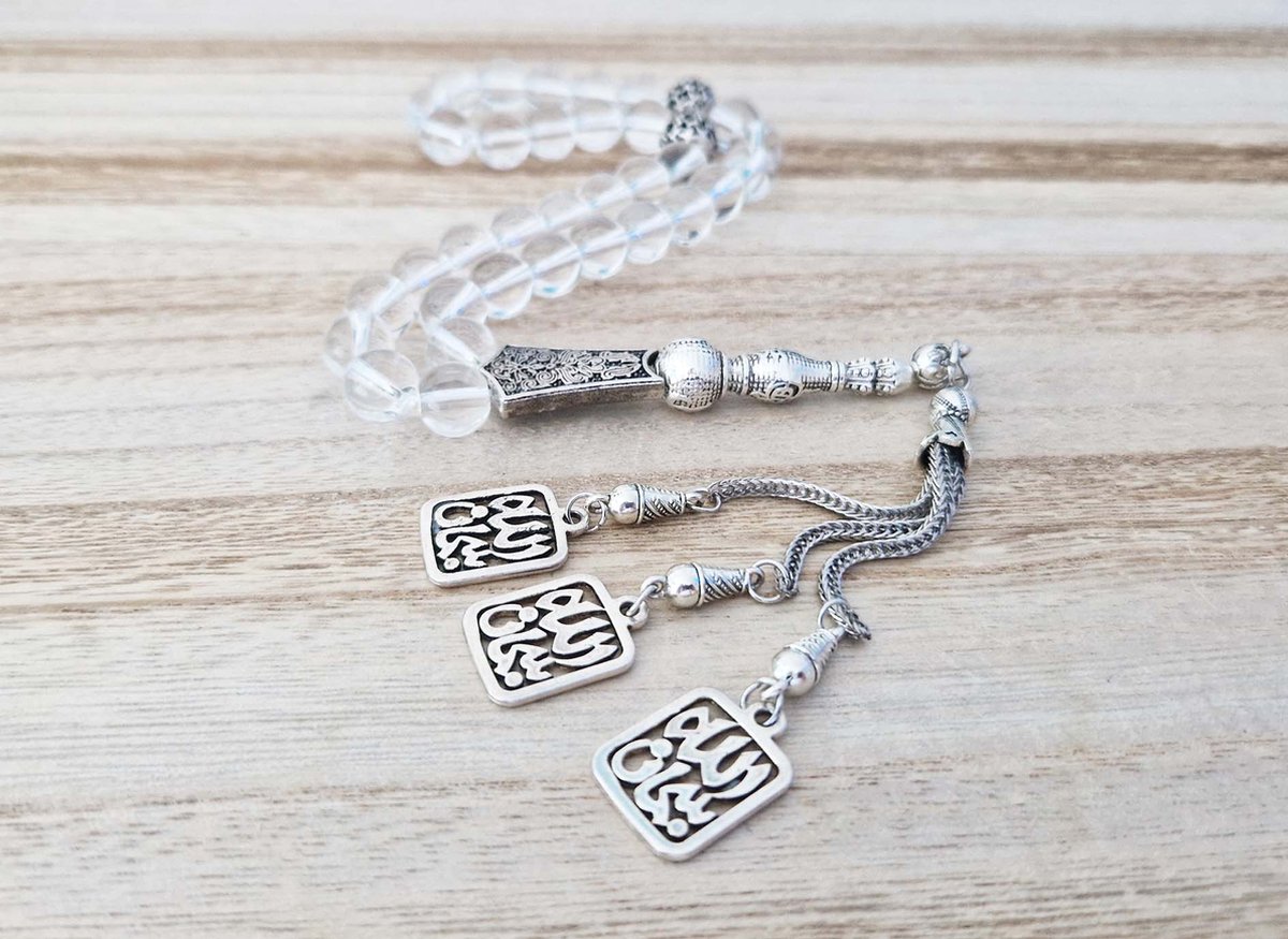 Handgemaakte tasbih 33 Kralen Natuursteen “Bergkristal ” – Tasbeeh 10 mm diameter van de korrel met tassel “model18