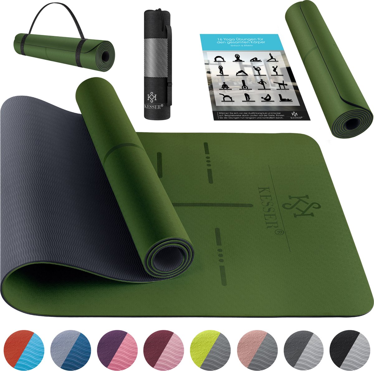 KESSER® Yoga Mat Extra Dik 183x61cm - Turnmat TPE Fitnessmat Gewatteerd & Antislip Yogamat Trainingsmat voor Fitness Pilates & Gymnastiek - Groen