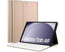 Hoes met Toetsenbord geschikt voor Samsung Tab A9 / Tab A11 - KeyGuard Book Case Cover Kunstleer Goud