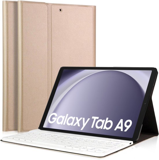 Hoes met Toetsenbord geschikt voor Samsung Tab A9 - KeyGuard Book Case Cover Leer Goud