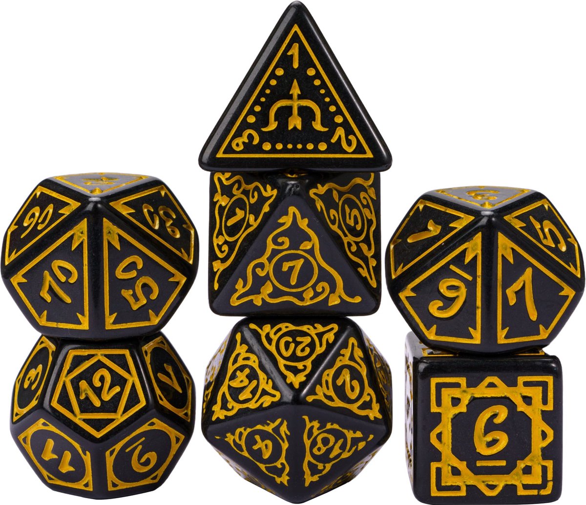 Acrylic Pattern Dice (Druid) Geel
