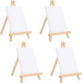 Belle Vous Mini Kunst Canvas met Houten Ezel (4 Pak) – H20 x B15 cm – Voorgerekt en Gegrondverfd Blank Canvas – Tafeltop Ezels voor Olie en Acrylverven & Tekenen