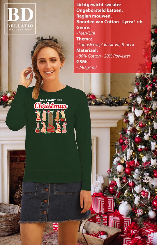 Bellatio Decorations pull/pull de Noël moche pour femme - Tout ce que je veux pour Noël - pénis - vert XL
