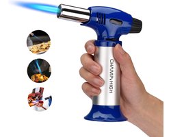 foto van Champ High Crème Brulee Blauw - Gas Brander - Navulbaar - Butaangas