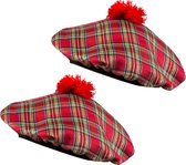 Boland Carnaval verkleed hoed/baret in Schotse ruit - 2x - rood - polyester - heren - Schotland