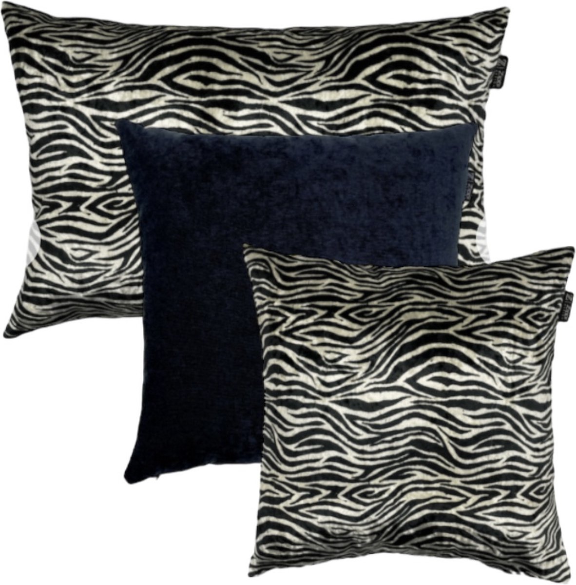 Zippi Design Zebra Art SET Sierkussens 40 x 60 cm groot, 2 keer 45 x45 cm Luxe (veren vulling) kleur zwart wit zebra motief