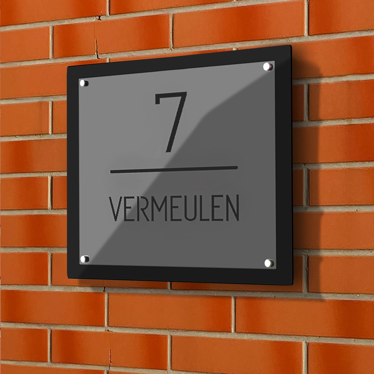 Naambordje Voordeur – Naambordje Huisnummer – 1,5 mm RVS – Modern Design – Met Nummer En Naam - Zwart of Grijs - 23x23