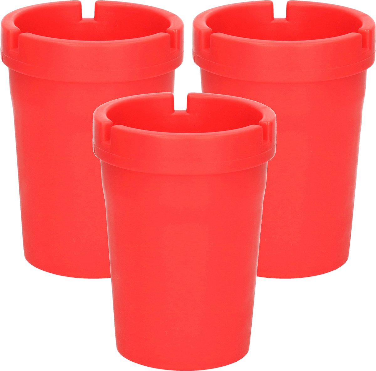 Goedkoopste Auto/strand/tuin asbak met deksel - 3x - kunststof - rood - 11 x 8 cm