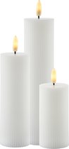 Sirius Smilla - rechargeable - lot de 3 bougies piliers blanches rechargeables à structure nervurée - ø 5 cm - H 10 / 12,5 / 15 cm