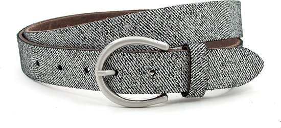 Thimbly Belts Dames riem zwart/zilver tweed - dames riem - 3 cm breed - zwart/zilver - Echt Leer - Taille: 85cm - Totale lengte riem: 100cm