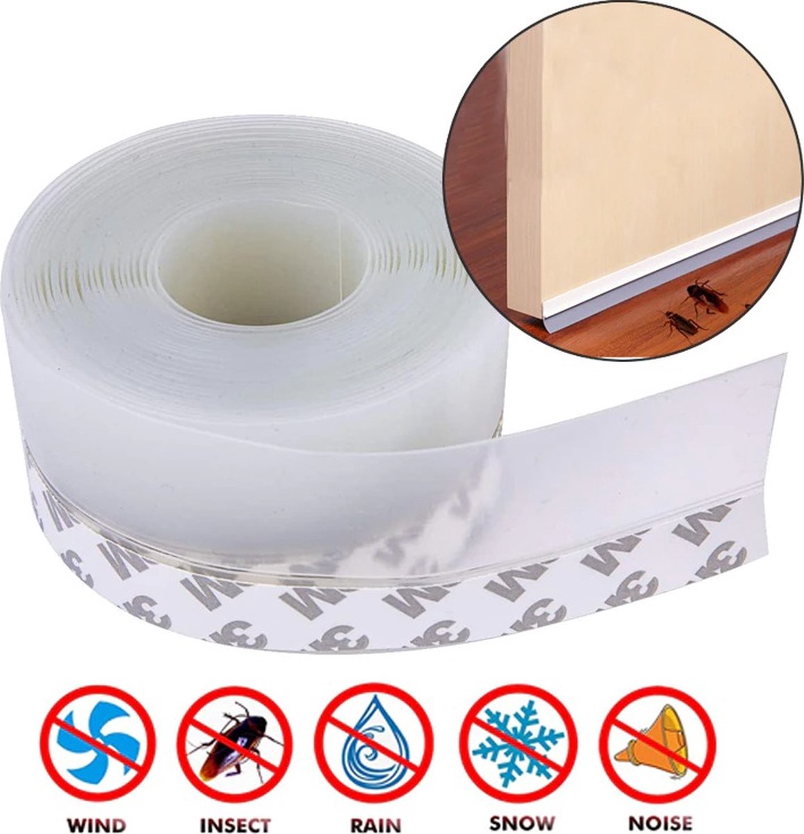 Narimano® Siliconen afdichtingstape, multifunctionele siliconen strips, tochtstopper, geluidsdicht, voor deur en ramen