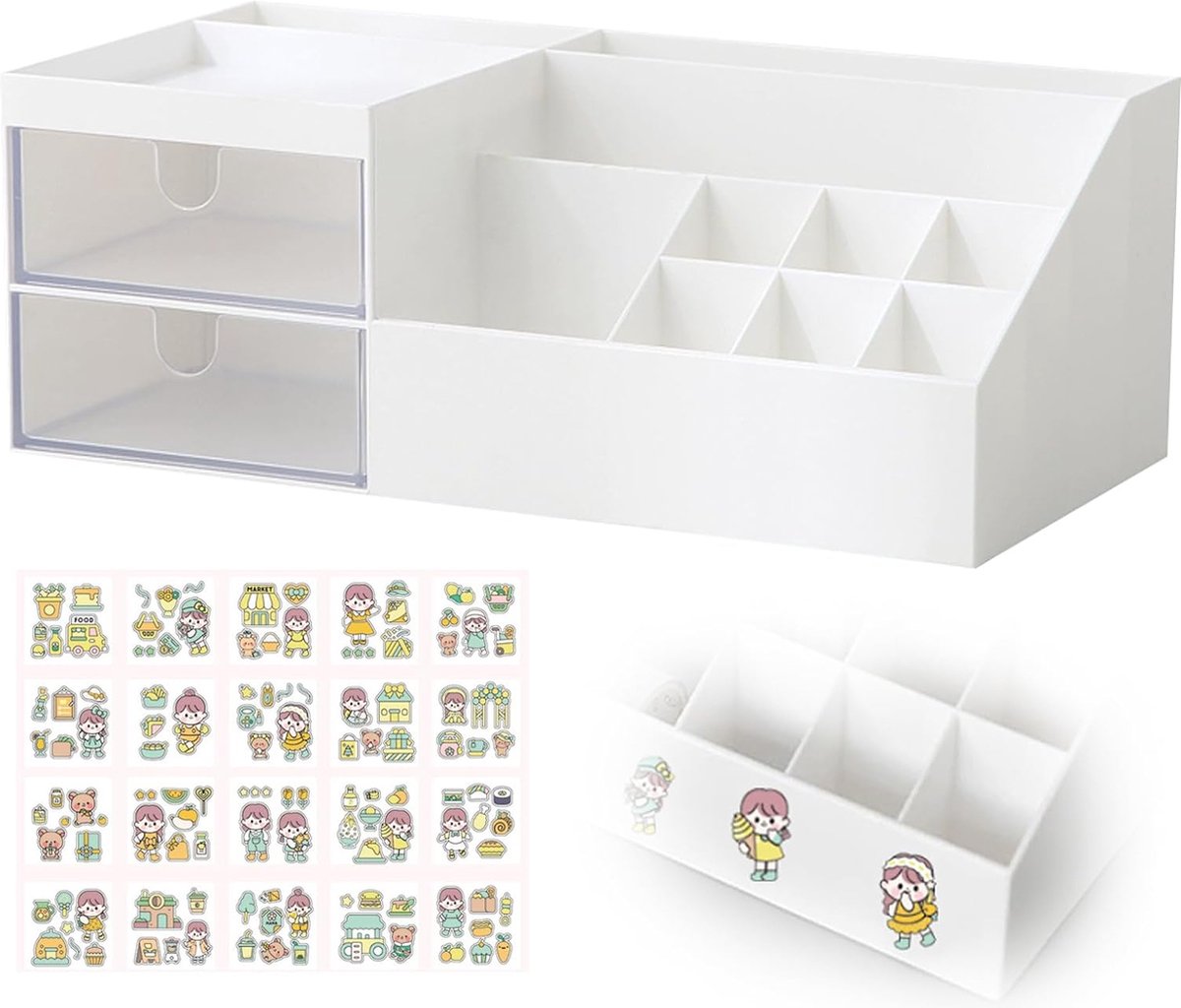 Goedkoopste Opbergdoos voor cosmetica, opbergorganizer voor make-uptafel voor sieraden, penselen, lippenstiften, crèmes, schrijfwaren (wit