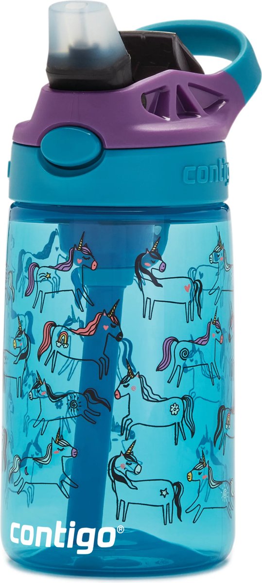 Contigo Easy Clean Autospout kinderdrinkfles met rietje, BPA-vrije stevige waterfles, 100% lekvrij, eenvoudige reiniging, ideaal voor kinderdagverblijf, kleuterschool, school en sport, 420 ml | Unicorns thumbnail 2