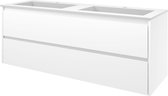 Proline Polystone Elegant badmeubelset met wastafelonderkast symmetrisch met 2 laden en mat witte wastafel met 2 kraangaten 140 x 46 x 54 cm, glans
