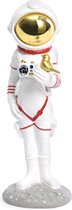 BRUBAKER Decoratieve figuur astronaut met kleine vogel - 30 cm ruimtefiguur met verchroomde helm - handbeschilderd modern ruimtevaartbeeld - astronaut goud en wit