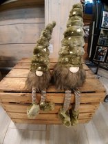 Kerstkabouter - Gnome - Set van 2 - Groen met Goud - Bungelbenen