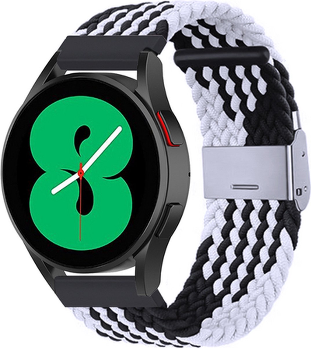 By Qubix - 22mm - Braided nylon bandje - Zwart / wit - geschikt voor Huawei Watch 3 / 4 / 5 (pro) - 46mm & geschikt voor Huawei Watch GT / GT 2 / GT 3 (pro) / GT 4 (pro) / GT 5 (pro) / GT 6 (pro) 46mm / Ultimate