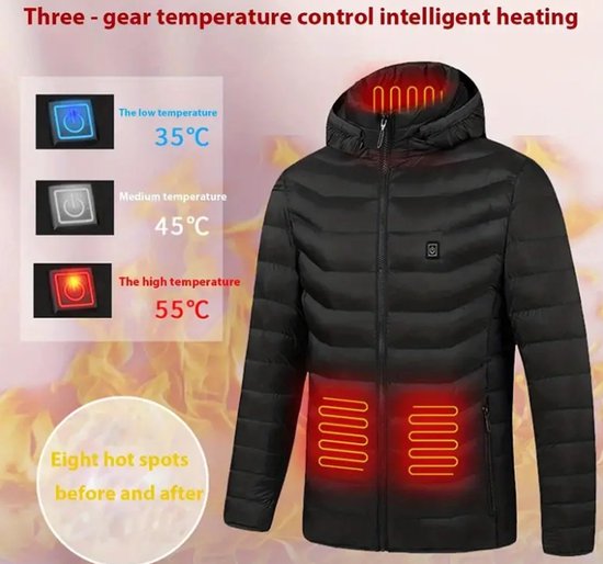 Lichtgewicht Verwarmende Katoenen Gewatteerde Jas, Thermische thermal jas jacket UNISEX MAAT L Zonder Batterij En Powerbank