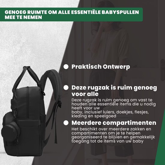 Luxegoed® Luiertas Rugzak met Verschoonmatje - Luiertassen - Rugtas - Zwart - Inclusief – Buggy /kinderwagenhaken, spenenetui en Isoleervak – Complete Set