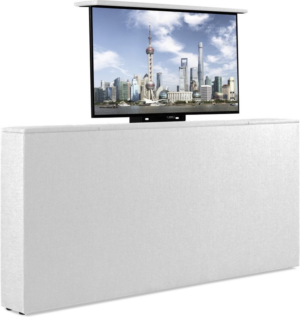 Bedonderdeel - Soft bedden TV-Lift meubel Voetbord - Max. 42 inch TV - 100 breed x85x21 - Lederlook Wit
