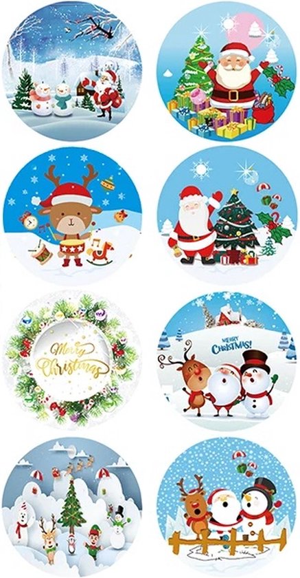 Foto: 40 kerst stickers merry christmas 5 stuks per motief kerstman sneeuwpop rendier kerstboom wit blauw rood groen doorsnede 2 5 cm nummer 4