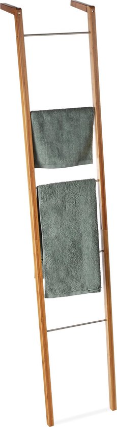 Relaxdays handdoekladder bamboe - handdoekhouder - sierladder kleding - 5  roedes - hout | bol.com