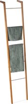 Relaxdays handdoekladder bamboe - handdoekhouder - sierladder kleding - 5 roedes - hout