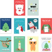 Live Life Happy kerst kaarten set 10 stuks schattig kawaii vrolijk kinderen
