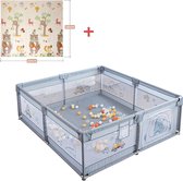 K IKIDO Grondbox - Speelbox - Baby boxen - Kruipbox voor Baby - Playpen - Kinderbox -Inclusief Dubbelzijdige Speelmat - Met 60x Oceaan Ballen - Met trekring - 200 x 180 x 65cm - Grijs