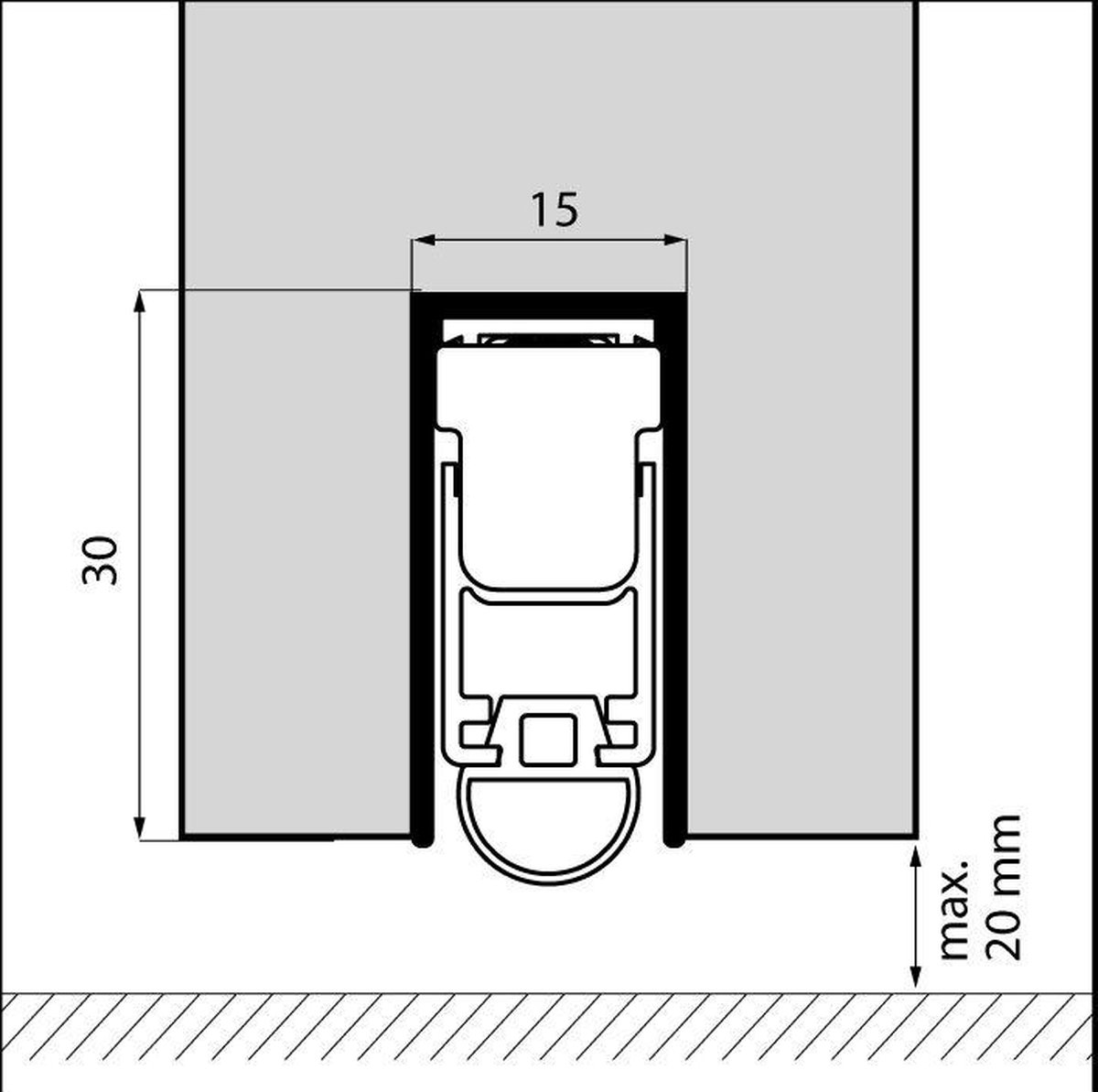 Valdorpel inbouw Aluminium 930 mm | Per Stuk