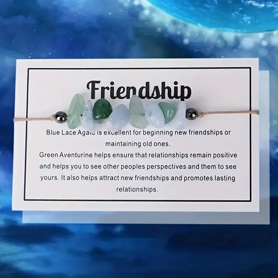 Bixorp "Friendship" Cadeau Armband - Edelsteen Armbandje op kaartje - Agaat & Aventurijn
