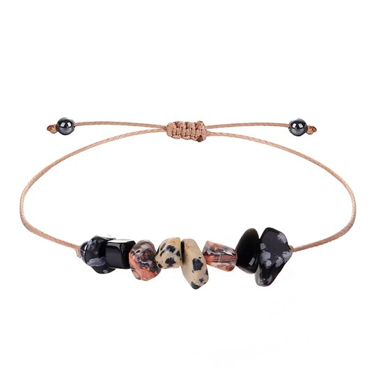 Bracelet cadeau Bixorp « Self Care » - Bracelet de pierres précieuses sur carte - Obsidienne flocon de neige, Jaspe et Obsidienne