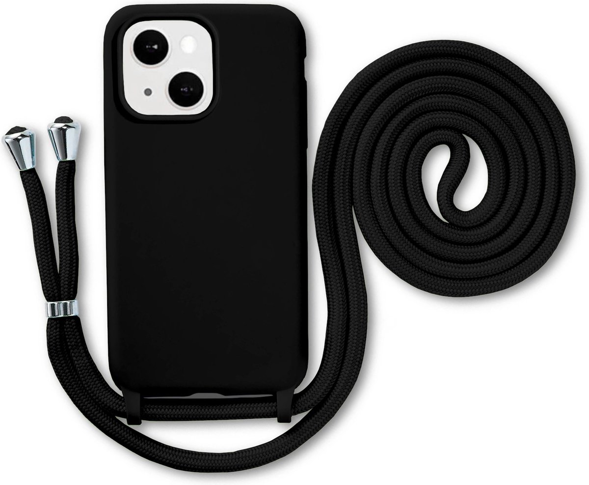 Armordrop Hoesje Met Koord Geschikt Voor iPhone 15 Plus - Siliconen Hoesje Met Koord - Zwart