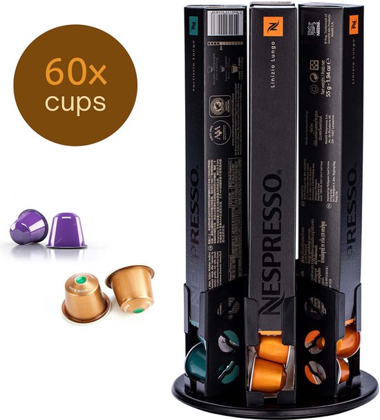 Boscer Capsule Houder - Geschikt voor 60 Nespresso Cups - Koffie & Espresso Houder - 360° Draaibaar - Antislip - Capsulehouder - Zwart