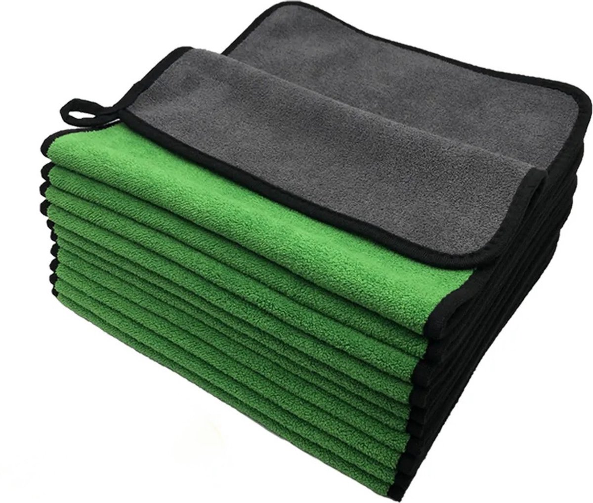 Goedkoopste 2 x Absorberende Dikke Microvezeldoeken voor de Auto - 30 x 30 cm - 2 Stuks - Zachte Microvezel Pluche - Groen en Grijs - Dubbellaags - Ophangbaar met Lus - Voor iedere autoklus - Binnen en Buiten - Dashboard en de Ruiten - Auto wasdoek - Droogdoek