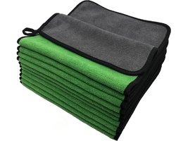 2 x Absorberende Dikke Microvezeldoeken voor de Auto - 30 x 30 cm - 2 Stuks - Zachte Microvezel Pluche - Groen en Grijs - Dubbellaags - Ophangbaar met Lus - Voor iedere autoklus - Binnen en Buiten - Dashboard en de Ruiten - Auto wasdoek - Droogdoek