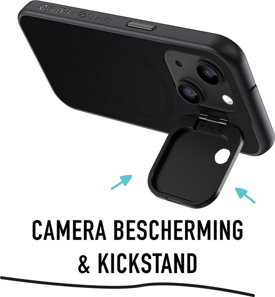 Valenta x Spy-Fy - Coque iPhone 15 avec caches d'appareil photo à l'avant et à l'arrière | Protège votre vie privée et vos Caméras | Étui de confidentialité Valenta Zwart