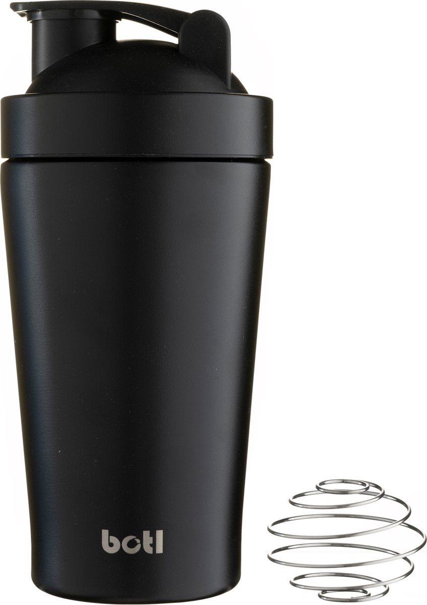 Proteinshaker EcoBotl - 500ml - Black - Eiwitshaker - Roestvrijstaal - Herbruikbaar - Duurzaam - Shakebeker - Protein - RVS - Supplementshaker