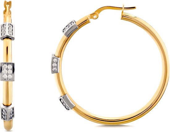 Juwelier Zwartevalk - 14 karaat gouden bicolor oorbellen met zirkonia 12.340/37mm--