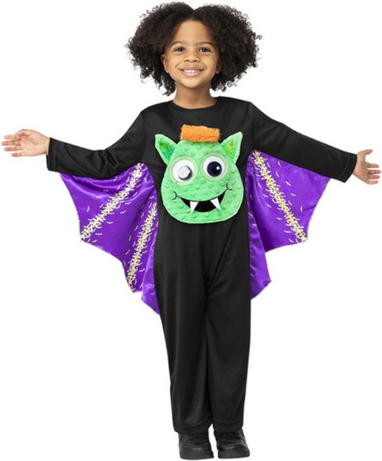 Vleermuis kostuum kinderen, unisex Halloween kostuum vleermuis glow in the dark met tatoeage & handschoenen, 3-11 jaar kostuum kinderen jongens meisjes Halloween vleermuispakken carnaval kostuums (XL