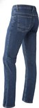 Blauwe stretch jeans met kontzakken en stiksels.