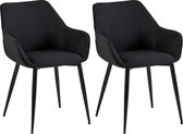 CLP Vessa Set van 2 eetkamerstoelen - Met armleuning - Met metaal Frame - zwart Stof