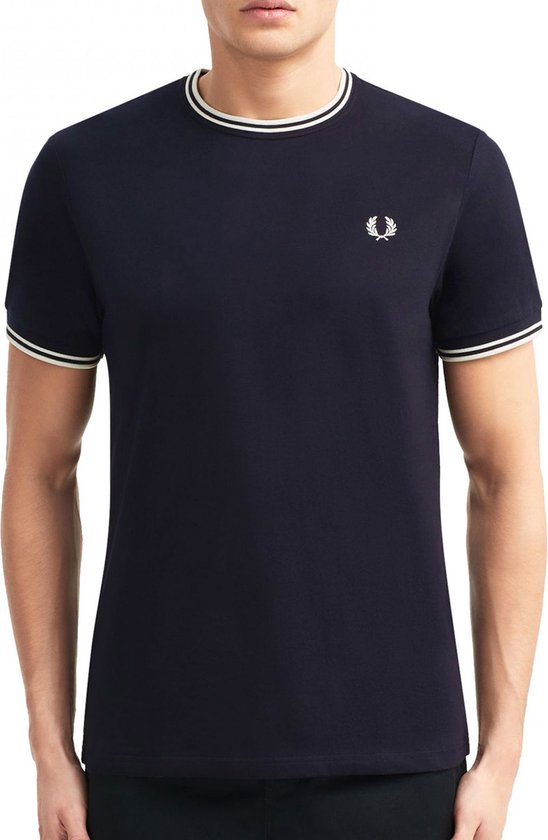 Fred Perry - M1588 Twin Tipped T-shirt Donkerblauw - Heren - Maat 3XL - Modern-fit
