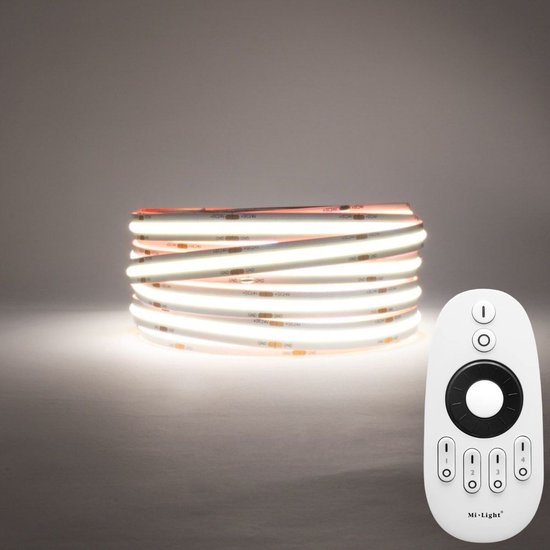 LED Strip COB - 5 Meter - Complete Set - 4000k - Neutraal Wit - 24V - 480LED/m - Met RF Mi-Light(MiBoxer) Afstandsbediening