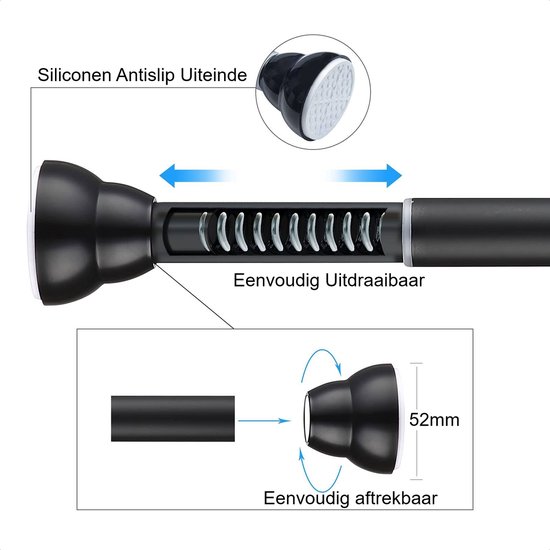 PLAY IT Tringle à Rideau Extensible - 67-115cm - Tringle à Rideau Autocollante - Rideaux - Zwart
