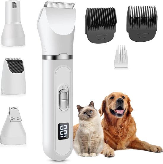 PetFriends Professionele 4 in 1 Hondentondeuse met Nagelvijl opzetstuk - Draadloos - Hondentrimmer - Honden & Katten Trimset