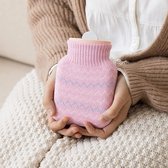 Baby Hot Water Bottle with Knitted Cover, Portable Mini Silicone Hand Warmer, Microwave Heating Available, Hot Water Bottle for Hot and Cold Therapy, Fit for Children and Adults (Pink)
