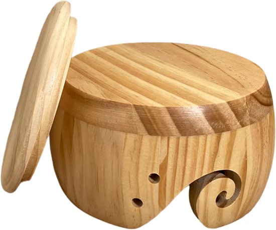 Haked Garenkom Yarn bowl hout naturel met deksel - 